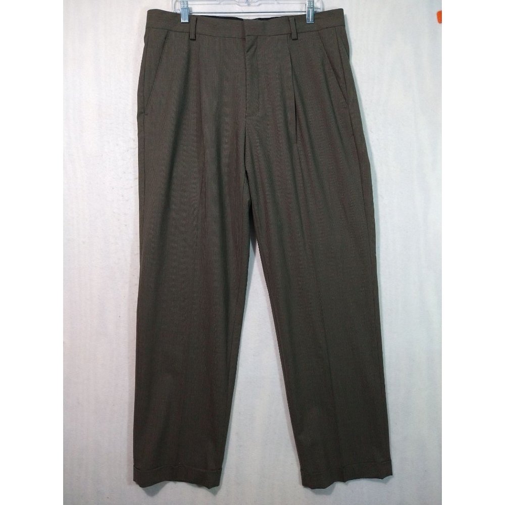 Nike Tiger Woods Collection Mens 36x34 Brown Stripe Pants Wool Blend Cuffed